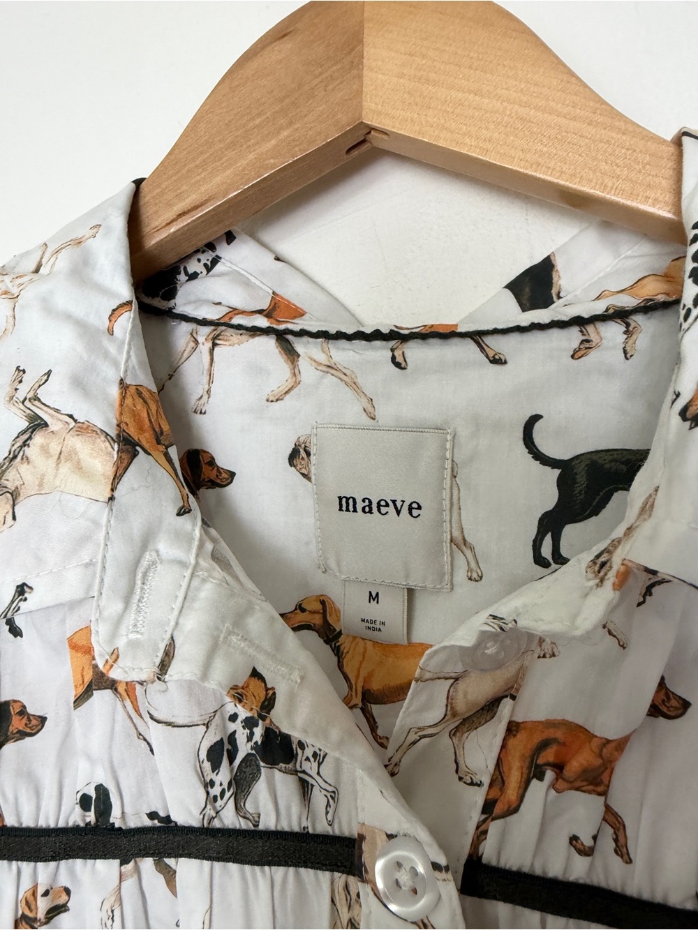 Anthropologie Maeve Leandra Shirred Yoke Cotton Dog-Print Blouse - Picture 4 of 4
